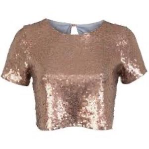 Sequin Bronze Crop-Top Short-Sleeve